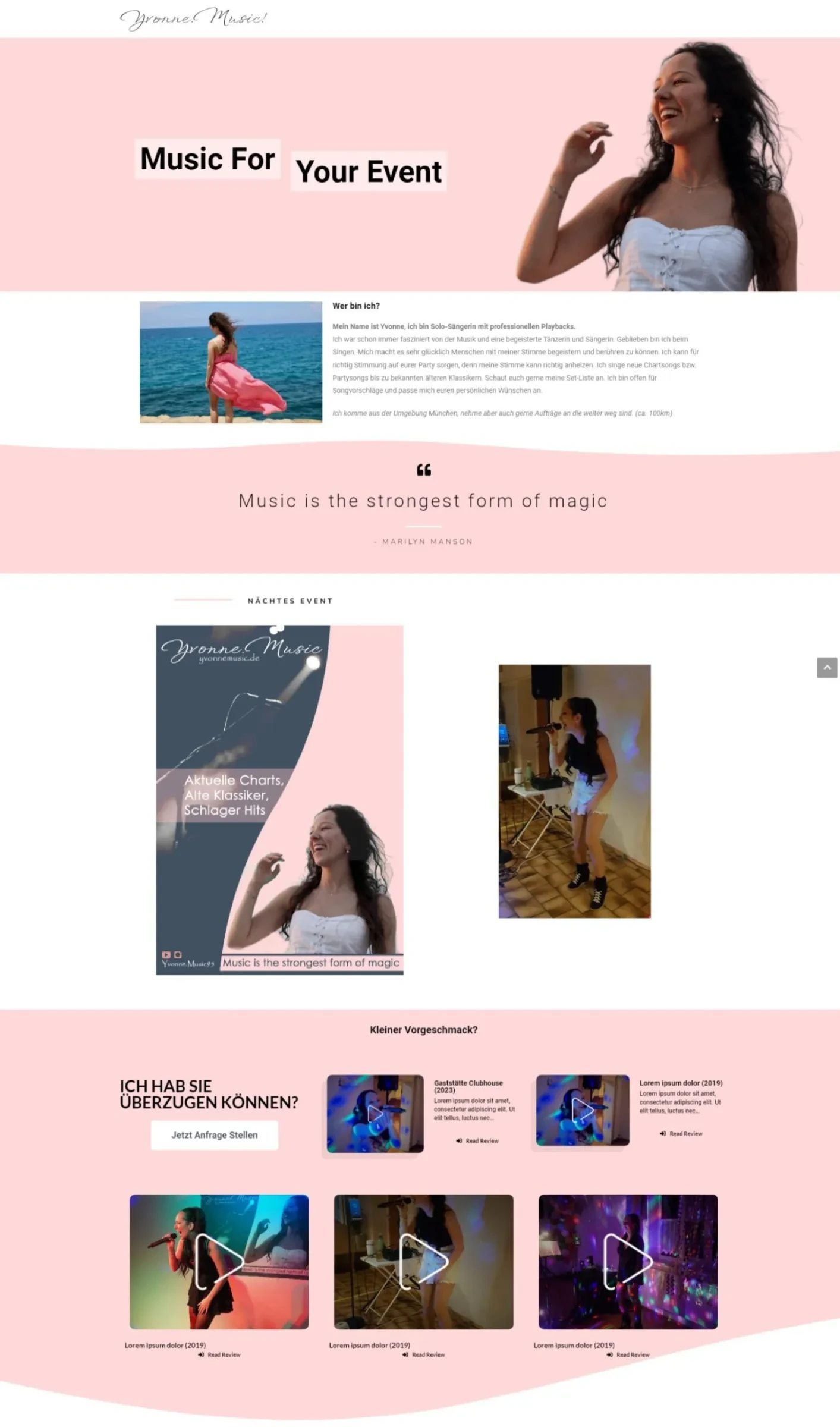Ganzseitige Ansicht der neuen Website von Yvonne Music