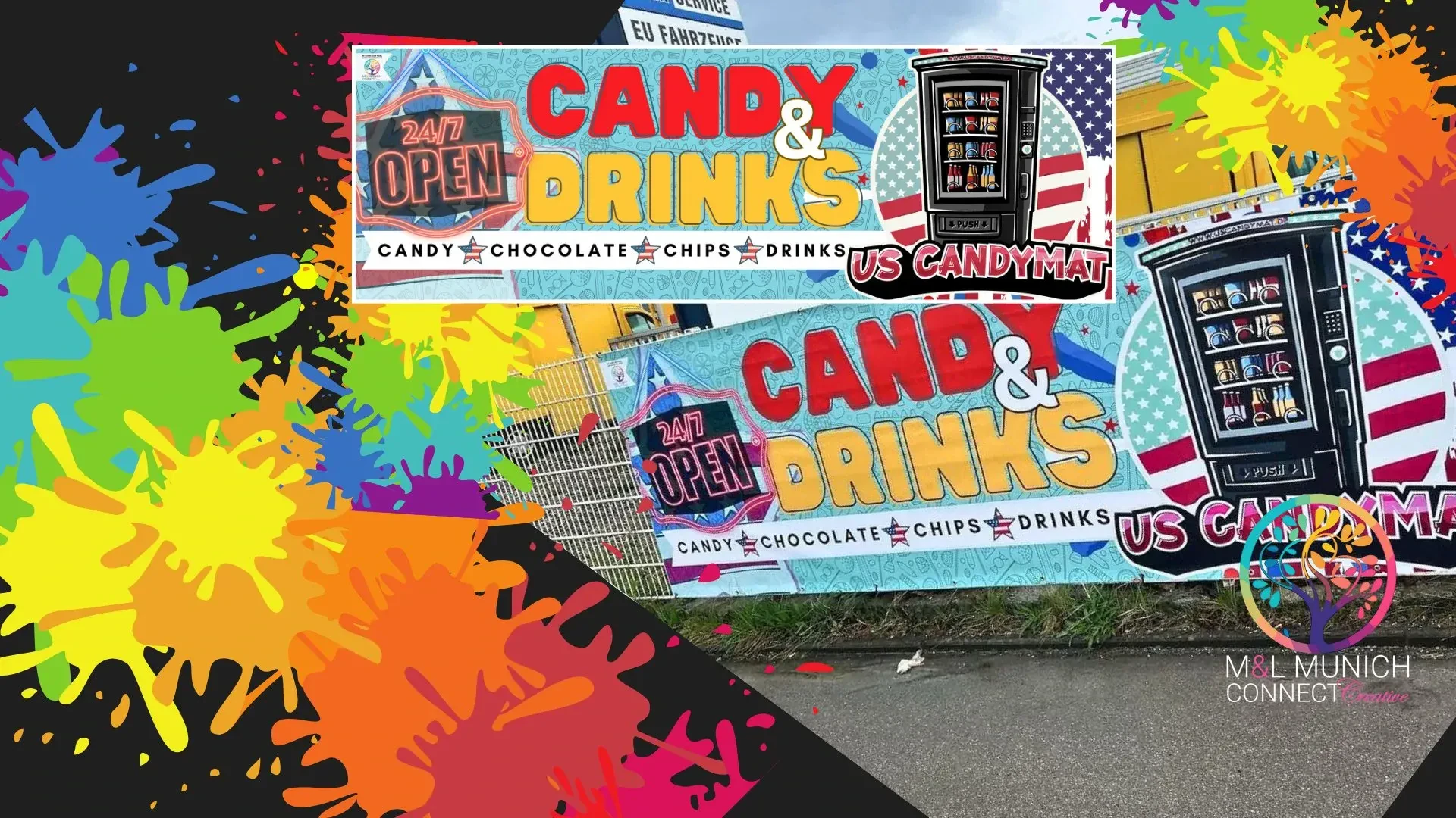 Bannerdesign „Candy & Drinks“ für den US Candymat in Fürstenfeldbruck