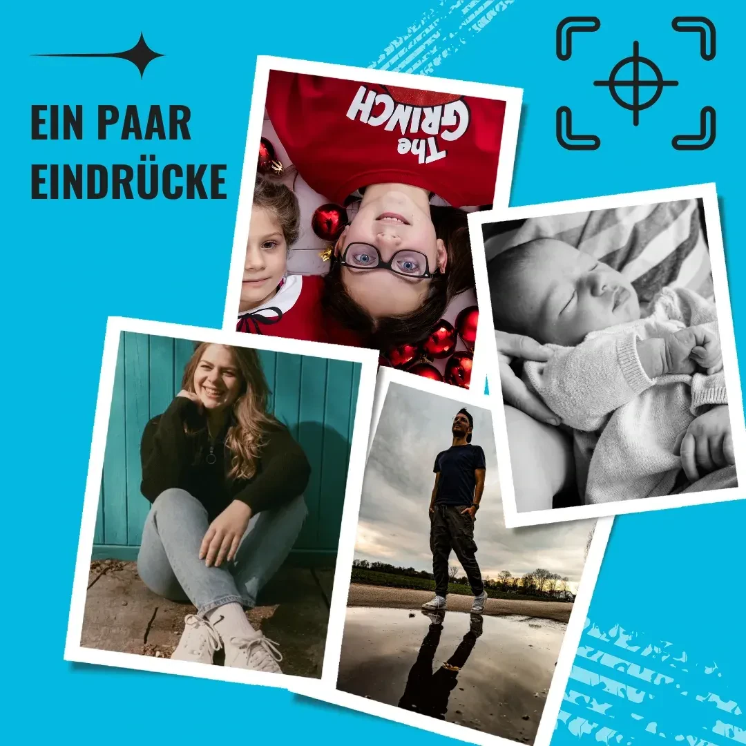 Collage mit Eindrücken aus TFP-Shootings: Kinder, Porträt und Neugeborenes