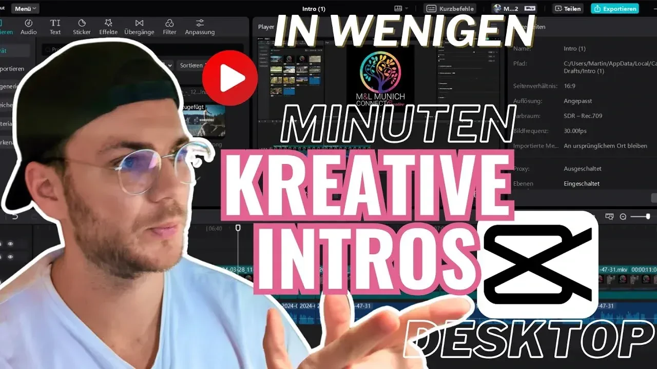 Vorschaubild des Tutorials: Martin neben dem Schriftzug „In wenigen Minuten kreative Intros“ und dem CapCut-Logo